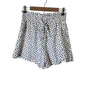 H&M White Blue Polka Dot Linen Blend Paper Bag Retro Active Hi-Waist Shorts SZ M